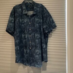 Jared Lang Navy Blue Zebra Print Short-Sleeve Button-Up Shirt
